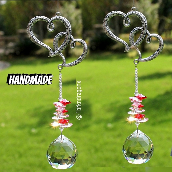 NWT K9 Glass Crystal Wishing Thread Interlocking Hearts Garden Window Pendant - Picture 6 of 16